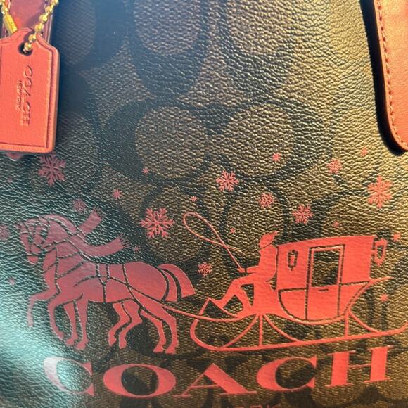 Coach Mini City Tote In Signature Canvas With Horse And Sleigh & Wristlet - Picture 8 of 14